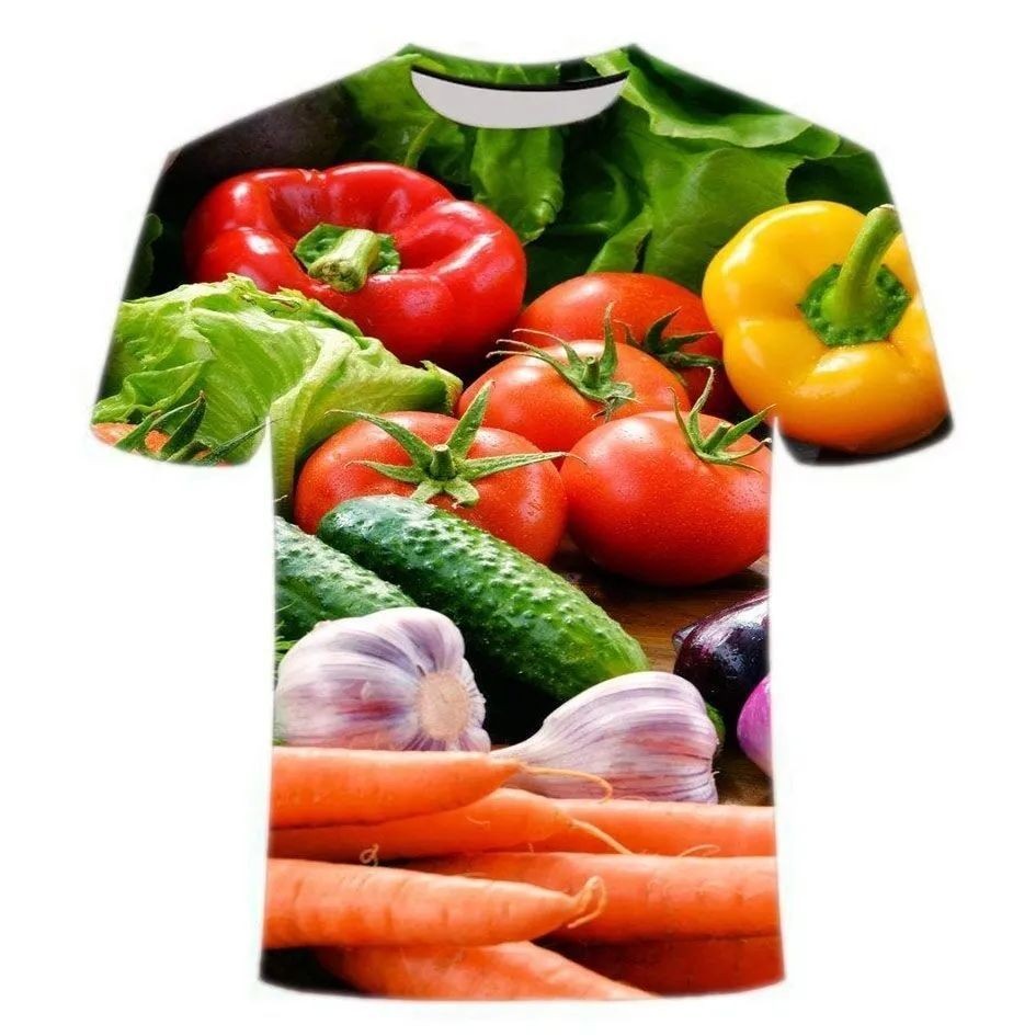 ตลกอาหารผักผลไม้พริกไทย 3D พิมพ์แขนสั้น T-shirt ผู้ชายผู้หญิง ขนาดใหญ่ Harajuku Y2k Tees เสื้อเด็ก