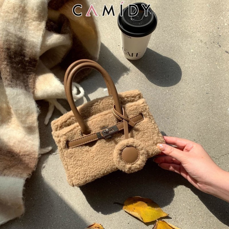 Camidy New all-in-one Lamb wool platinum carry-on bag