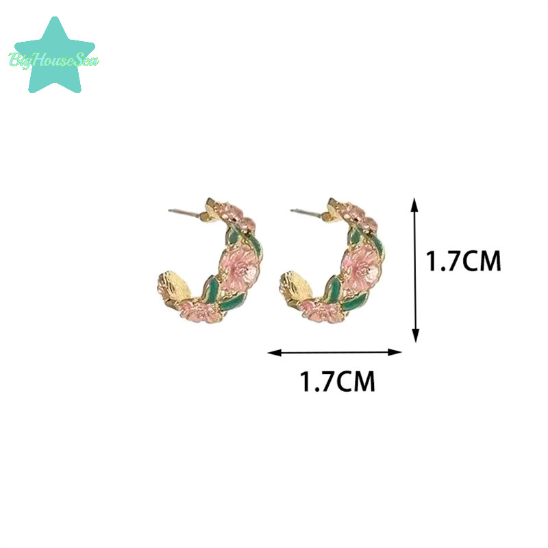 [BigHouseSea] 1 คู่โรแมนติกประณีตหยดเคลือบดอกไม้ต่างหูสตั๊ดรูปตัว C สําหรับผู้หญิงสาวต่างหูระดับไฮเอนด์ของขวัญเครื่องประดับใหม่ - รูปที่ 3