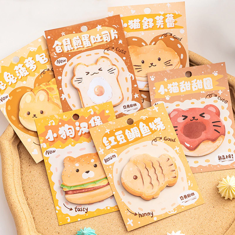 30 แผ่นการ์ตูนขนมปัง Foody Series Sticky Notes นักเรียนแบบพกพา Memo Pad หมายเหตุกระดาษ