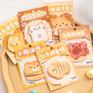 30 แผ่นการ์ตูนขนมปัง Foody Series Sticky Notes นักเรียนแบบพกพา Memo Pad หมายเหตุกระดาษ