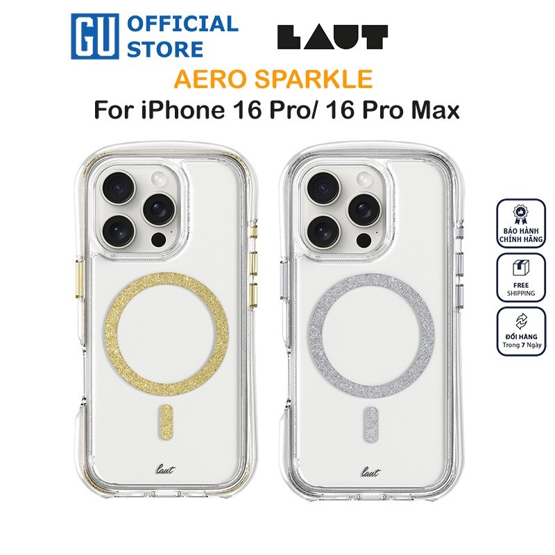 LAUT Aero Sparkle Case สําหรับ iPhone 16 Pro/ 16 Pro Max พร้อมการออกแบบโปร่งใสคริสตัลชาร์จไร้สาย