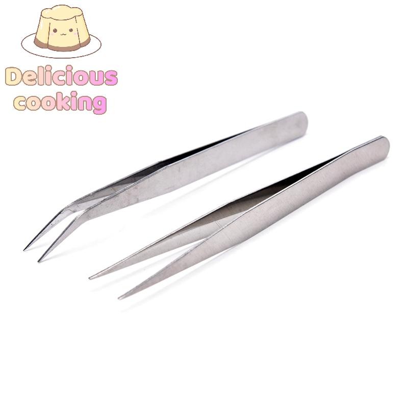 [ทําอาหารแสนอร่อย] 2 ชิ้นสแตนเลสตรง El แหนบ Patchwork Hook Pick-up เครื่องมือแต่งหน้า [ใหม่]