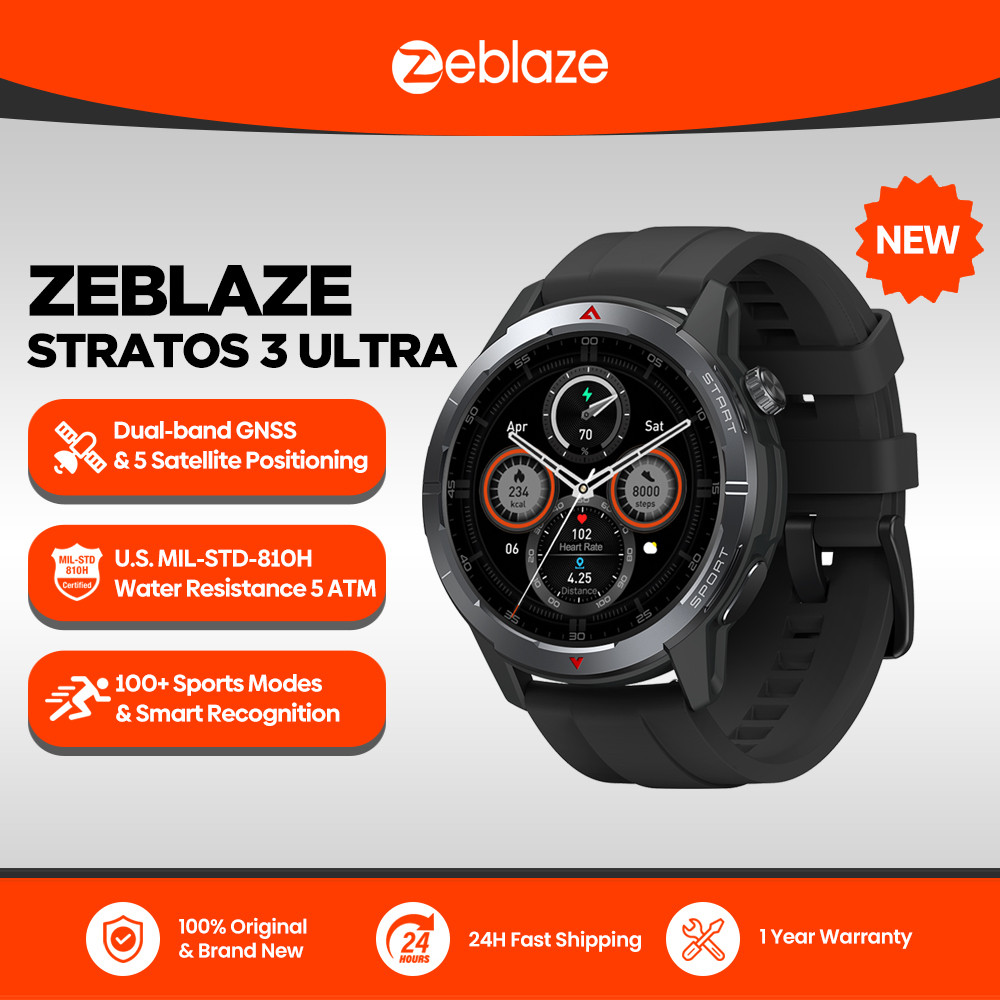 ใหม่ Zeblaze Stratos 3 Ultra GPS สมาร์ทวอท์ชในตัวเข็มทิศ Barometric เครื่องวัดความสูง Dual-band GNSS Make/Answer โทรศัพท์นาฬิกา