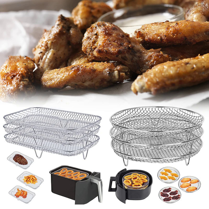 Square Air Fryer Racks Three Stackable Dehydrator Racks 304 Stainless Steel Air Fryer Basket Tray BB