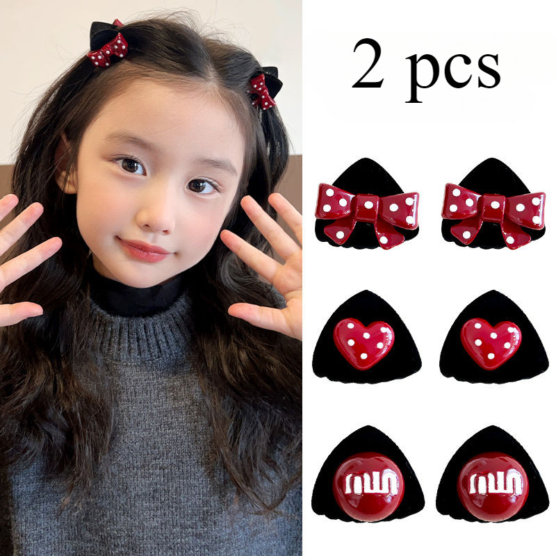 (2 ชิ้น) แฟชั่นเกาหลีสีแดงหูแมวคลิปขนาดเล็กผู้หญิงโบว์หน้าม้ากิ๊บติดผมเครื่องประดับผม