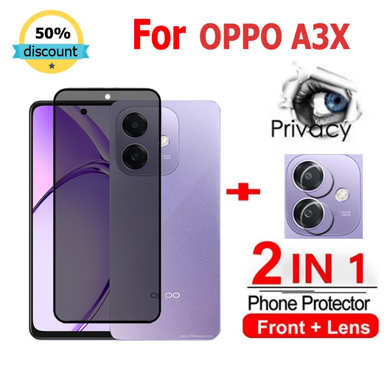 2 in 1 ฟิล์ม Oppo A3X ฟิล์มกระจกนิรภัยกันรอยหน้าจอ กันแอบมอง เพื่อความเป็นส่วนตัว สําหรับ OPPO Reno 12 11F 12F 8T 10 Pro Plus A3X A80 A60 A40 A18 A58 A79 A59 A98 A78 A96 5G ฟิล์มกันรอย ฟิล์มกล้อง