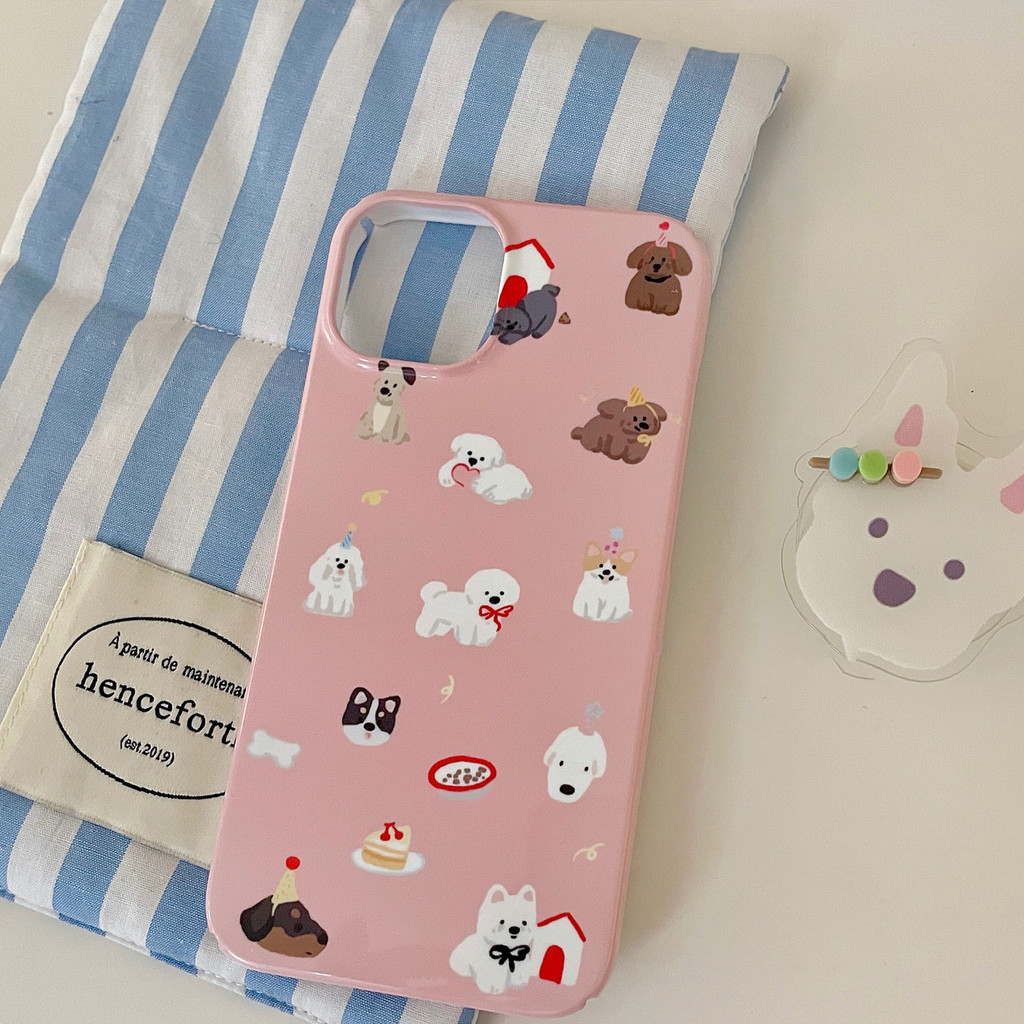 เคสโทรศัพท์สำหรับ iPhone 7 8 x XS XR xsmax 11 12 13 14 15 16 Pro Max PLUS เกาหลีฟิล์มสีชมพูลูกสุนัขสวรรค์เคสแข็งเคสป้องกันแบบเต็มเคส zkpm