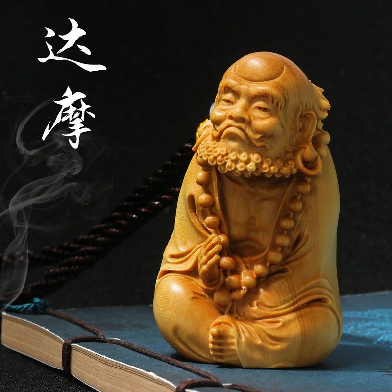 กล่อง Boxwood แกะสลักจับชิ้น Zen Dao Bodhidharma Patriarch Boutique เครื่องประดับเงินรับเชิญไม้เนื้อแข็ง Cypress ไม้แกะสลักของขวัญตัวละคร
