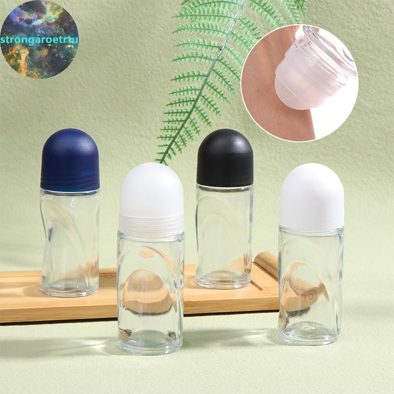 Strongaroetrtu ขวดลูกกลิ้งแก้วใส 50ml ม้วนใหญ่พิเศษบนขวดน้ํามันใต้วงแขนเจลเหงื่อทดสอบตัวอย่าง TH