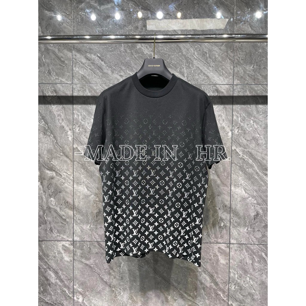 24ss 1vv สีดำไล่ระดับเสื้อยืดลายดอกไม้เก่าพิมพ์ตัวอักษรคอกลมแขนสั้นชายหญิง