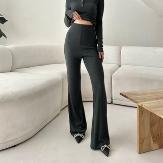 CORA PANTS - Celana Panjang Knit Wanita Long Cullote Pants Highwaist Loose Flare Cutbray Pants Basic Rib Knit Korean Long Trousers Murah Posha