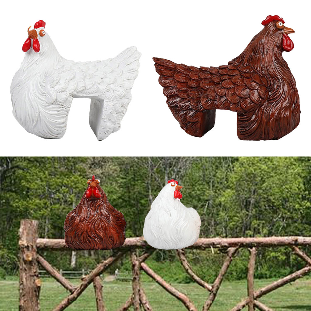 ใหม่ตลกไก่ไก่ไก่ไก่ประติมากรรมเสียบเรซิ่นไก่นั่งบนรั้วรูปปั้นไก่กลางแจ้งตุ๊กตาศิลปะหัตถกรรม