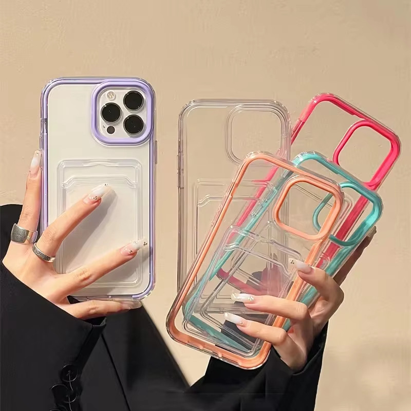 เคสโทรศัพท์กระเป๋าใส่บัตรแบบใส For iPhone 11 13 15 12 14 16 Pro Max 14 15 Plus X XR XS Max 7 8 Plus เคสใสกันกระแทก