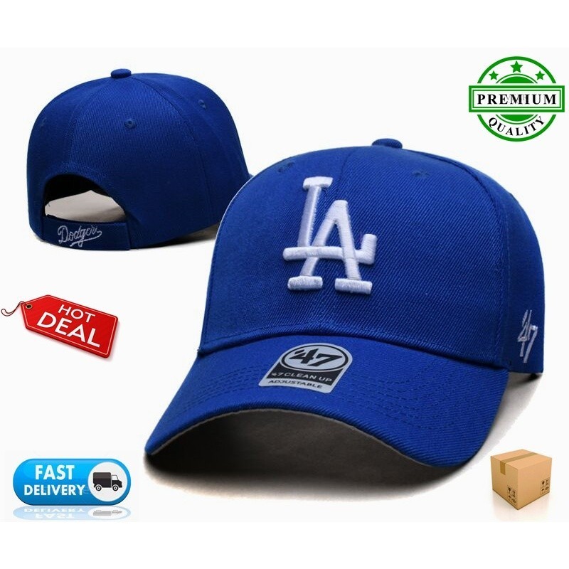 Los Angeles Dodgers หมวกเบสบอล Topi LA 47 ยี่ห้อ MLB Clean Up หมวกผู้ชายผู้หญิง Runner หมวกกอล์ฟกลางแจ้ง Unisex หมวกปรับได้