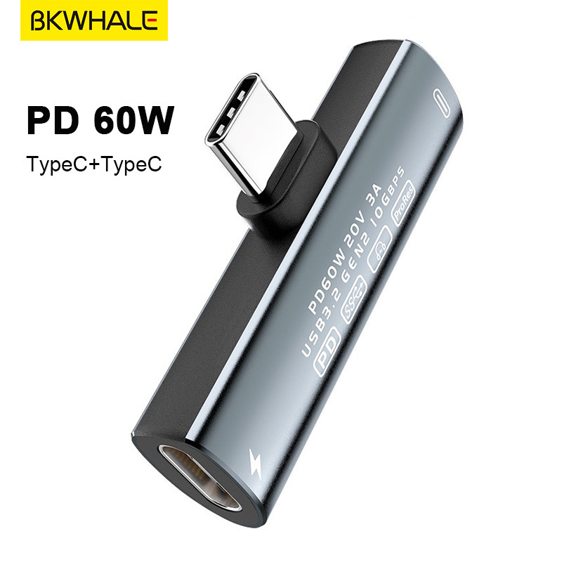 Bkwhale 2 in1 Type-C ถึง TypeC หูฟังแจ็คอะแดปเตอร์ PD 60W Connector Charger, หูฟังเสียง & Fast Charge Adaptor สําหรับ samsung Tecno พิกเซล