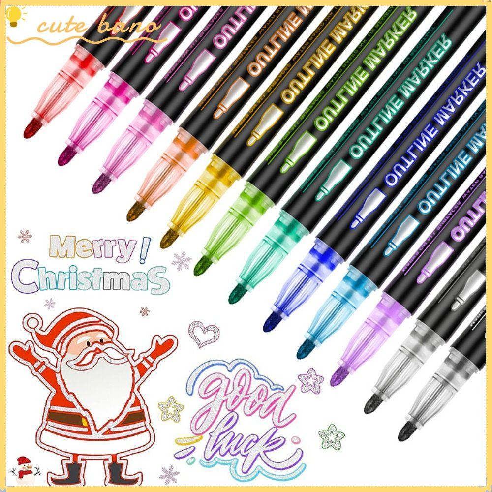Bano1 ปากกาเส้นคู่, ชุดปากกา Outline วาดด้วยมือ 8/12/24/36/48 สี, คุณภาพสูง Magic Contour DIY Glitter ปากกาคริสต์มาส