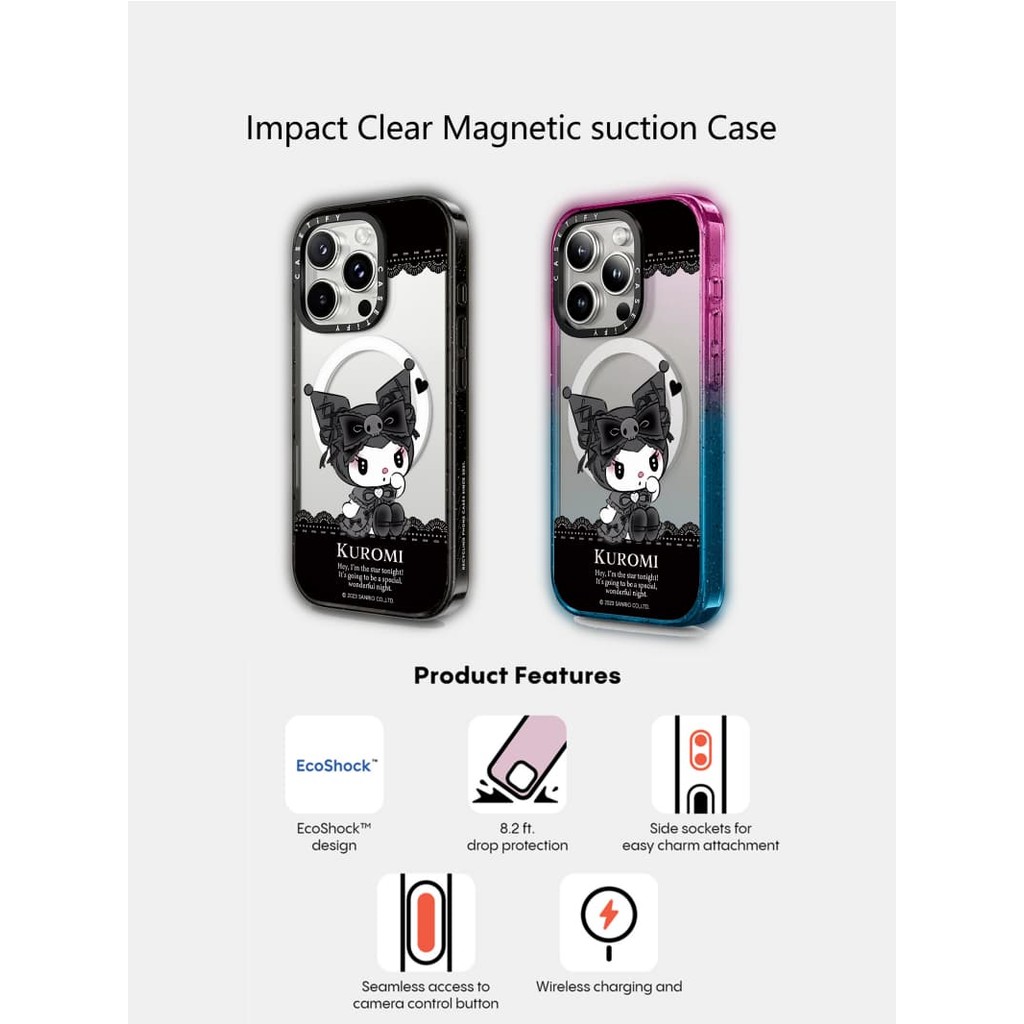 Casetify X Kuromi แม่เหล็กดูด Hard อะคริลิคด้านหลังสําหรับ Apple IPhone 12 13 14 15 16 Pro Max Plus พร้อมกล่อง