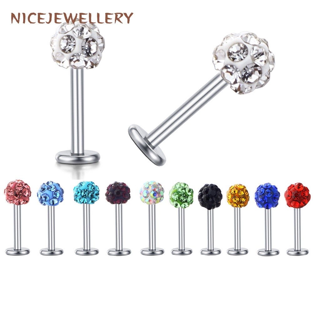 1 PC ผ่าตัดเหล็กสตั๊ดต่างหู Cubic Zircon Labret แหวน 16G Lip Piercing Multicolor Helix Conch เจาะ