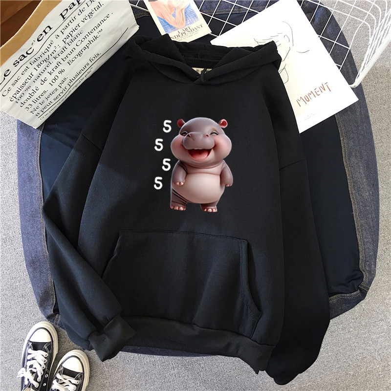 หมูเด้งน่ารัก หมู เติ้ง อะนิเมะพิมพ์เสื้อกันหนาวหมวกฤดูใบไม้ร่วง/ฤดูหนาวของผู้หญิงเสื้อกันหนาวหมวกอเนกประสงค์คู่แขนยาวด้านบน อิน อินเทรนด