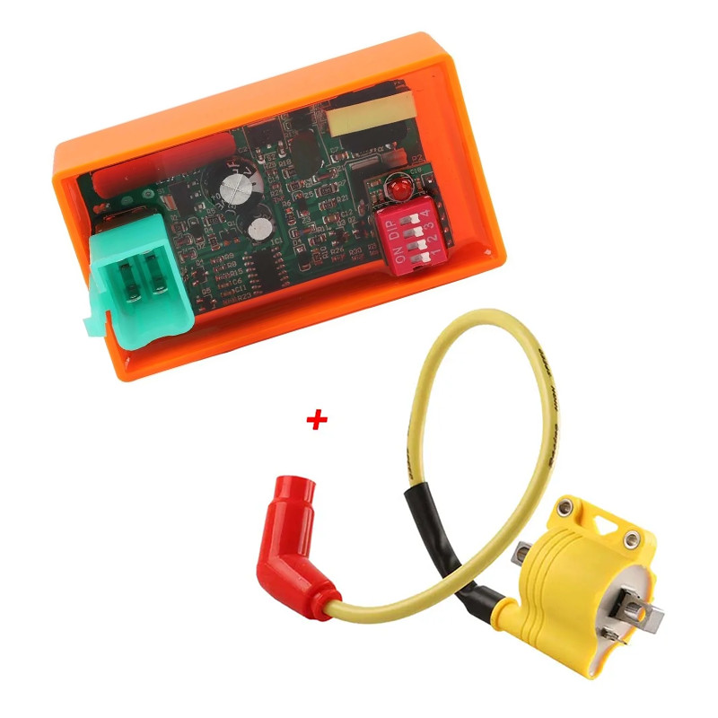 กล่องไฟ+คอยล์ไฟแต่ง คอยล์หัวเทียน Ignition coil For Nova Tena R สไมล์ Wave100  กล่องส้ม 4 PIN DC CDI