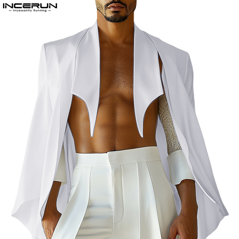 Incerun Men Vintage Casual Irregular Hemline Design เสื้อคลุมสีทึบ