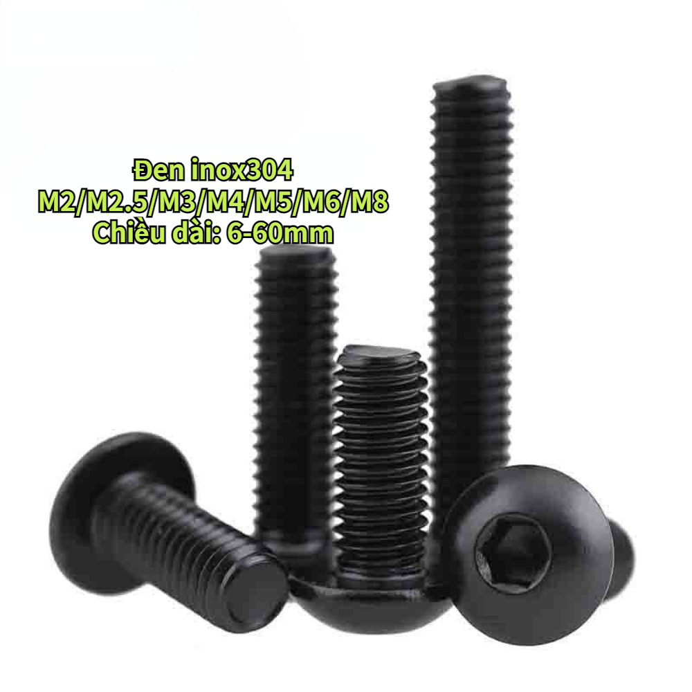 [FTH1] M2/M2.5/M3/M4/M5/M6/M8 น็อต สกรู หัวจมกลม สแตนเลส 304 สีดำ เกลียวมิล หยาบ / ISO7380 Button Head Hexagon Socket Machine Screw