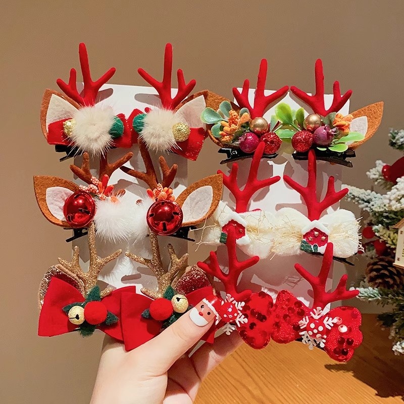 2024 ผ้าโพกศีรษะคริสต์มาส Elk Hairpin Santa Dress Up Headdress