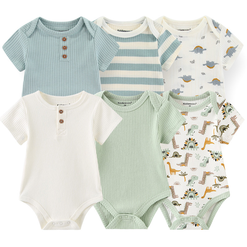 Kiddiezoom ทารกฤดูร้อนบางจั๊มสูท 6 ชิ้นผ้าฝ้ายแขนสั้นเสื้อผ้า
