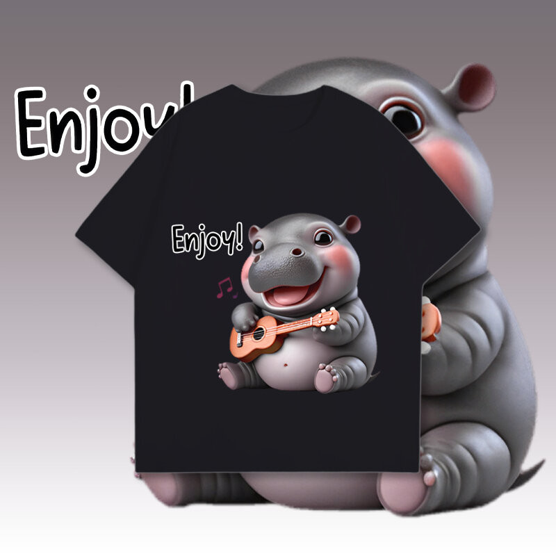 ใหม่ Moodeng Hippo เสื้อยืดเด็กน่ารักแขนสั้นสไตล์แฟชั่นน่ารักสําหรับทุก