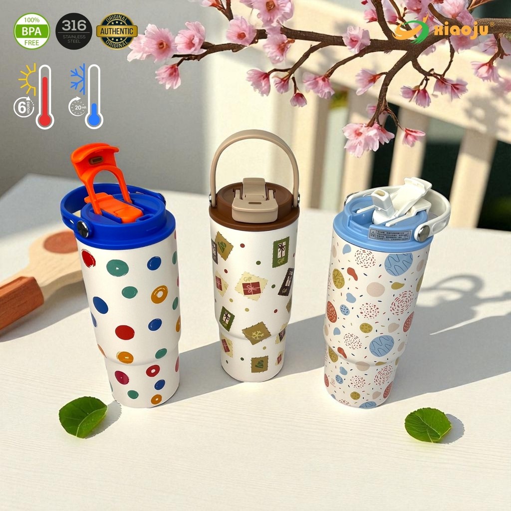 XIAOJU แก้วเซรามิกซับในอีกชั้นด้วย SUS316L ลายโอเชียน พร้อมแท่งกรองชา ขนาด 880ML เก็บร้อน&เย็น