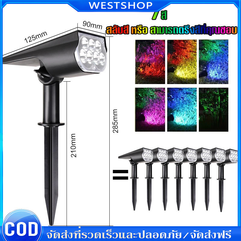 ไฟปักสนาม โซล่าเซลล์ led ไฟสวน โซล่าเซลล์ สปอตไลท์โซล่าเซลล์ สปอตไลท์  โคมไฟสนาม 💥1โคมไฟมี7สี🔥