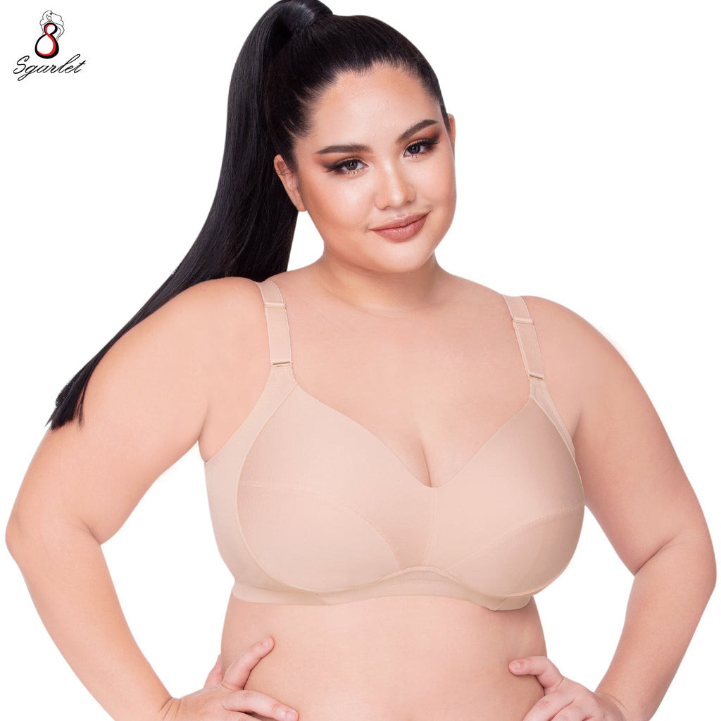 Sgarlet Plus Size Wireless Bra สำหรับสาวอวบที่ไม่ชอบโครง เก็บเนื้อส่วนเกิน คัพสบาย ตัวเรียบ MB1507 สีเนื้อ/สีดำ/โอลด์โรส — صورة 5