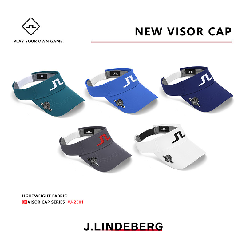 J LINDEBERG Golf Cap สำหรับผู้ชายและผู้หญิง สไตล์มืออาชีพ หลายสี เหมาะสำหรับการเล่นกอล์фและป้องกันแสงแดด มีเข็มขัดคาดศีรษะ