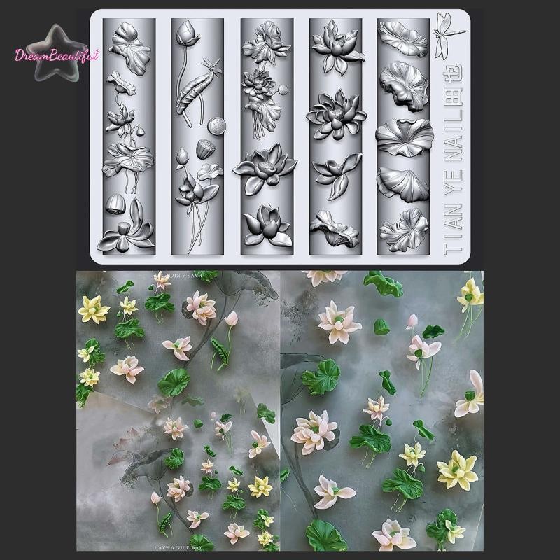 <DBFl-t> Flowers Series 3D เล็บโค้งแม่พิมพ์ Lily Of The Valley โลตัสดอกไม้ Diy ตายายเล็บแม่แบบแม่พิมพ์ตกแต่งเล็บใหม่