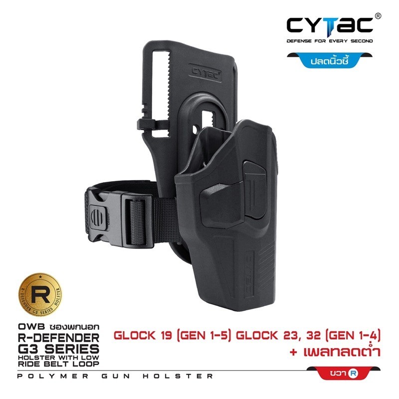 Cytac ซองพกนอกปลดนิ้วชี้ G19 + เพลทลดต่ำ – โปรปัง