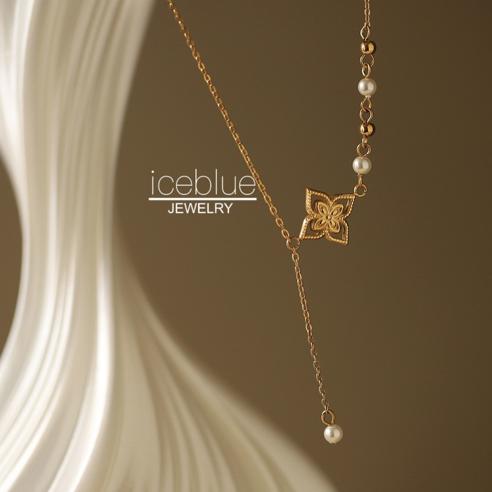 Iceblue-Retro ดอกไม้เพิร์ลจี้สร้อยคอกันน้ํา Non Tarnish 18K Gold Plated 316L สแตนเลสไทเทเนียมเหล็กแฟชั่นสร้อยคอผู้หญิง N162 ราคาถูก Shopee Lazada