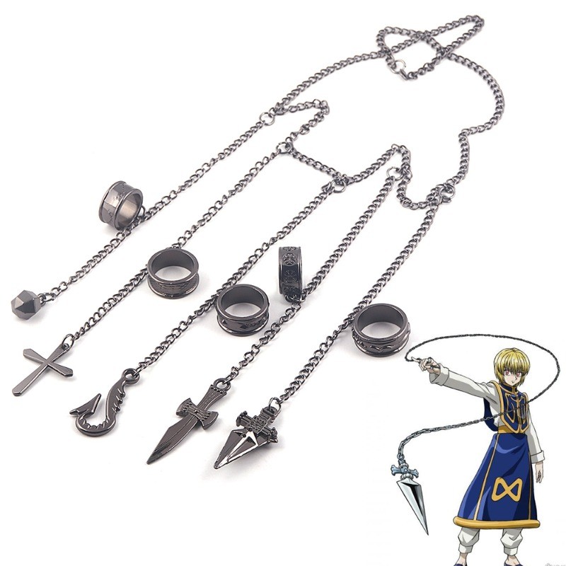 5 ชิ้น Anime Hunter X Hunter Kurapika แหวน Charms สร้อยข้อมือ Punk Hip Hop Vintage Cross Finger CHAI