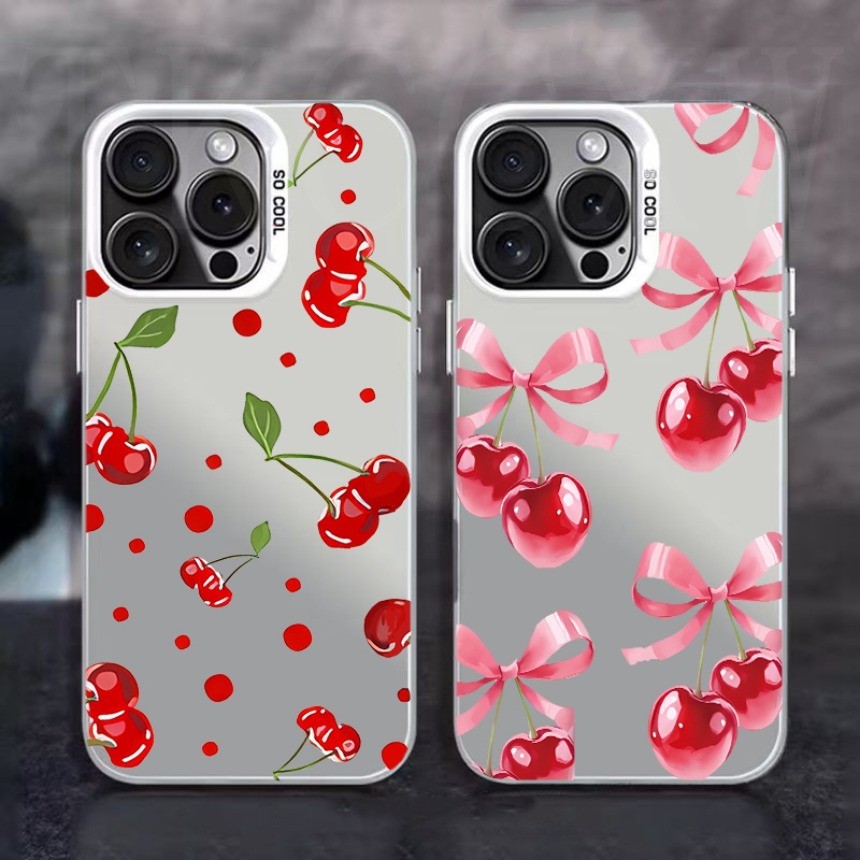 Ins Bows Cherry สี Frosted สําหรับ Vivo V30 V29 V27 V40 Pro V50 V40 Lite V30E V29E V27E V25 V25E V23