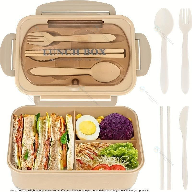 กล่องเบนโตะ กล่องข้าว กล่องอาหาร ใส่ไมโครเวฟได้ ฝาล็อค 4 ด้าน ป้องกันการรั่วไหล พร้อมช้อนส้อม ขนาด - รูปที่ 4