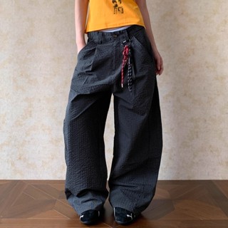 กางเกงลําลองลายสก๊อตสีดําสําหรับผู้ชายและผู้หญิงกางเกงขากว้า…