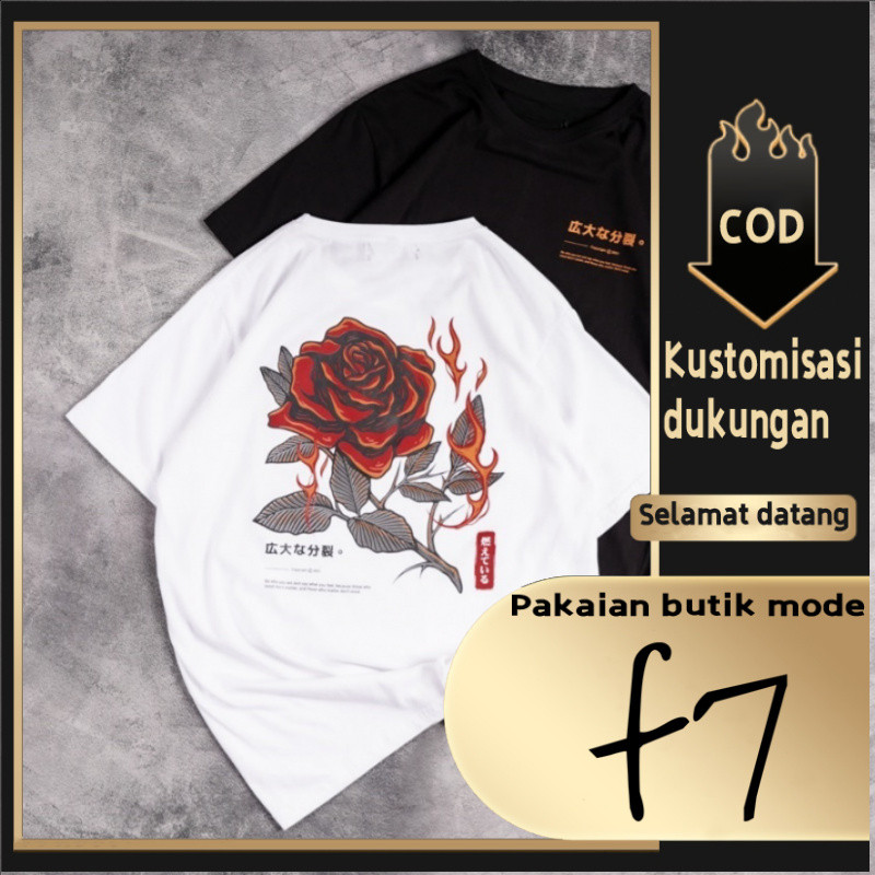 F7 Mawar เสื้อยืด Tops เสื้อยืดขนาดใหญ่สําหรับชายสีขาวผู้ใหญ่ Distro แขนสั้น Cool Premium Street สไต