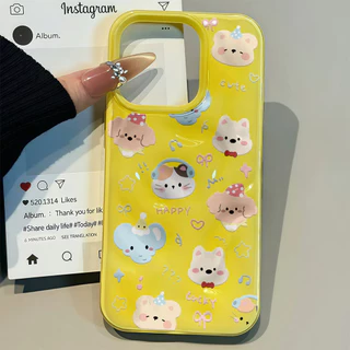 COD-ในไทย💥For iPhone 16 15 14 13 12 11 Pro Max X XS XR XS 7 8 6 16 Plus เคส สัตว์การ์ตูน Candy Color Wave คู่หนังนุ่มป
