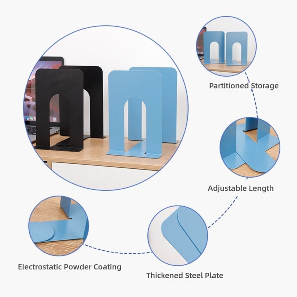 UAENAU 1/2PCS Bookends,โลหะL-Shaped Book Stand,คุณภาพสูงหนาลื่นโต๊ะชั้นวางหนังสือหนังสือบ้าน - รูปที่ 2