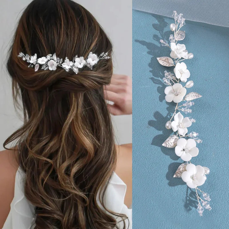 Handmade Rhinestones เครื่องประดับผมสําหรับสาวคริสตัลประดิษฐ์ Pearl Headband Tiara เครื่องประดับคลิป