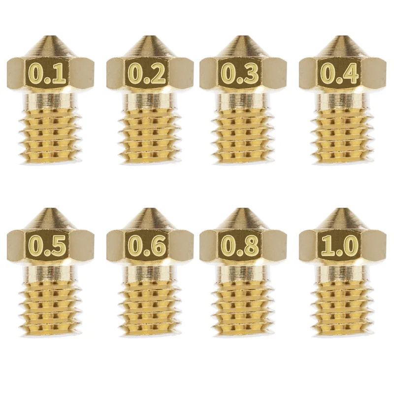3D Printer V6 M6 Threaded Brass Nozzle 0.2/0.3/0.4/0.5/0.6/0.8/1.0mm for 1.75/3.0mm Filament E3D V5 
