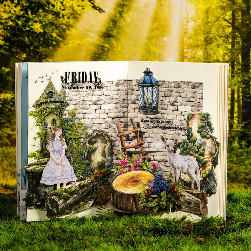 Journal GO 20pcs ไม้ Grain Time Vintage ดอกไม้ต้นไม้ภูมิทัศน์สติกเกอร์ Creative DIY Journal วัสดุ Collage ไม้ Themed Decals