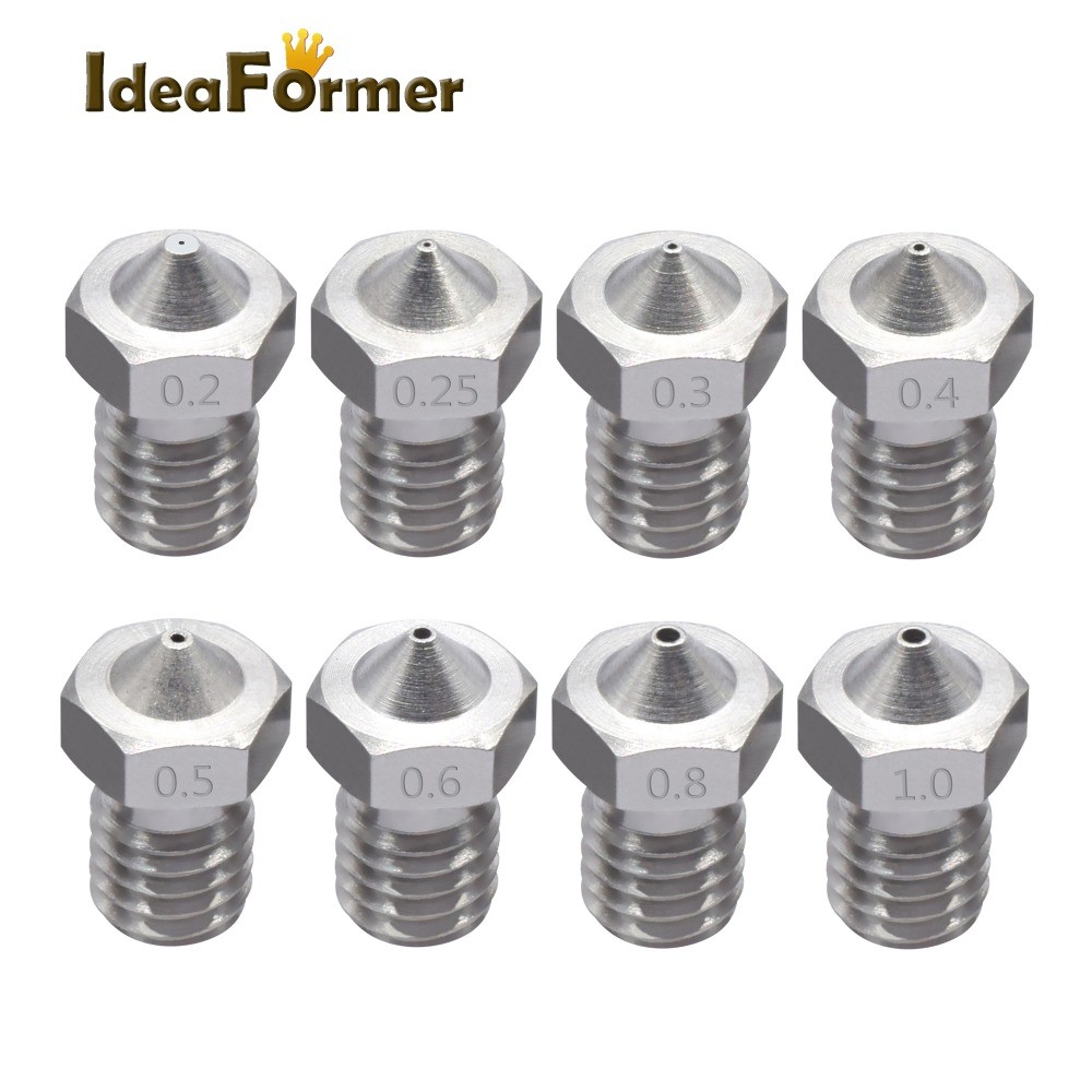 E3D V6 Nozzle Stainless Steel 0.2/0.25/0.3/0.4/0.5/0.6/0.8/1.0 mm M6 thread 1.75/3.00 MM Nozzle for 