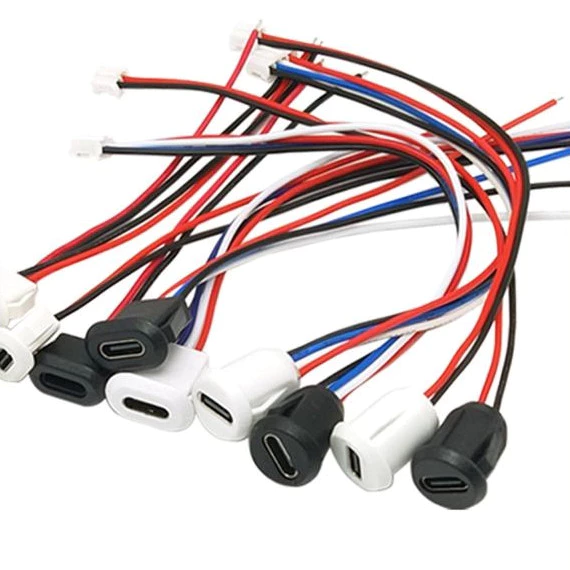 Type-C ซ็อกเก็ตหญิง 2P/4P กาวฉีดประเภทความดันโดยตรงสีดําสีขาวพร้อม PH2.0 Terminal เชื่อมลวดรูปไข่พร้อมอินเทอร์เฟซการชาร์จสายไฟ