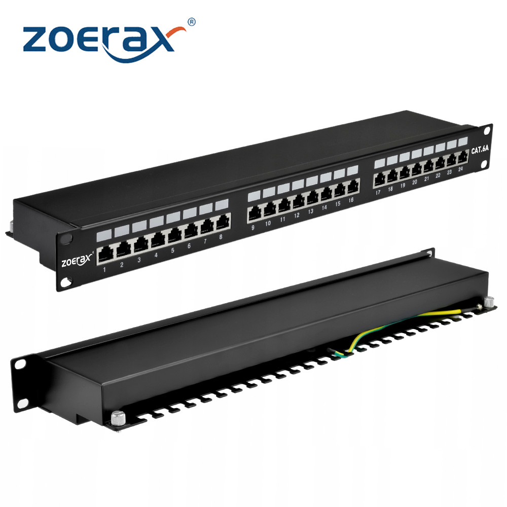 ZoeRax CAT6a 24-Port Patch Panel - 19 Rack Mount Shielded RJ45 รองรับ 10Gbps สําหรับ Gigabit Network
